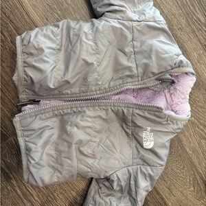 The North Face Light Gray Jacket with Soft Purple Lining